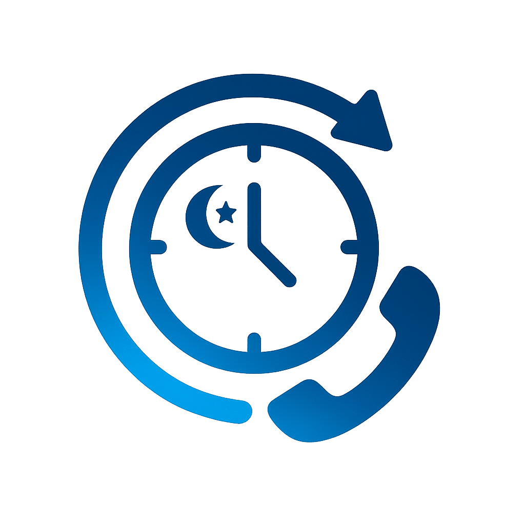 24/7 after-hours phone support icon with clock and crescent moon
